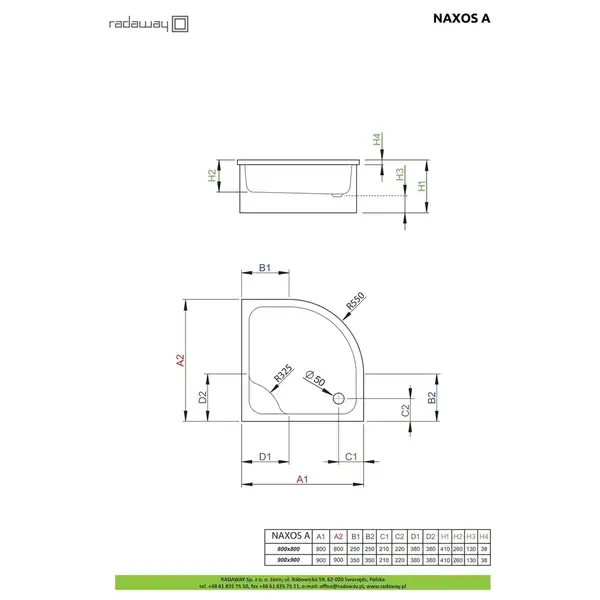 Душовий піддон Naxos A 80x80 см, RADAWAY (SBA8841-1)