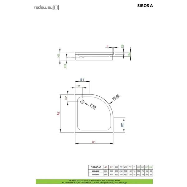 Душовий піддон Siros A 90x90 см, RADAWAY (SBA9917-1)