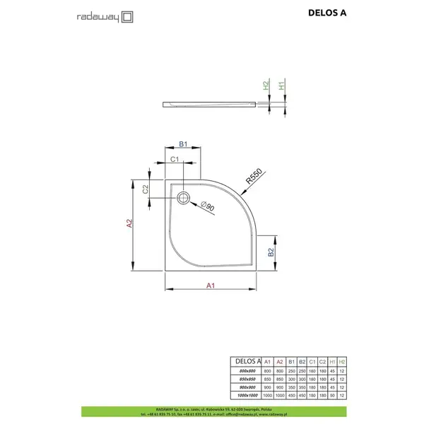 Душовий піддон Delos A 80x80 см, RADAWAY (SDA0808-01)