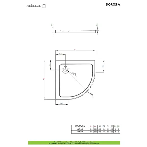 Radaway Doros A Душовий піддон 90x90 см, білий (SDRA9090-01) Radaway Doros A Душовий піддон 90x90 см, білий (SDRA9090-01)