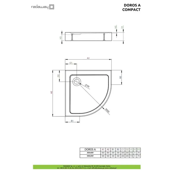 Душовий піддон Doros A Compact 90x90 см, RADAWAY (SDRA9090-05) Душовий піддон Doros A Compact 90x90 см, RADAWAY (SDRA9090-05)