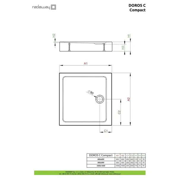 Radaway Doros C Compact Душовий піддон 100x100, білий (SDRC1010-05)