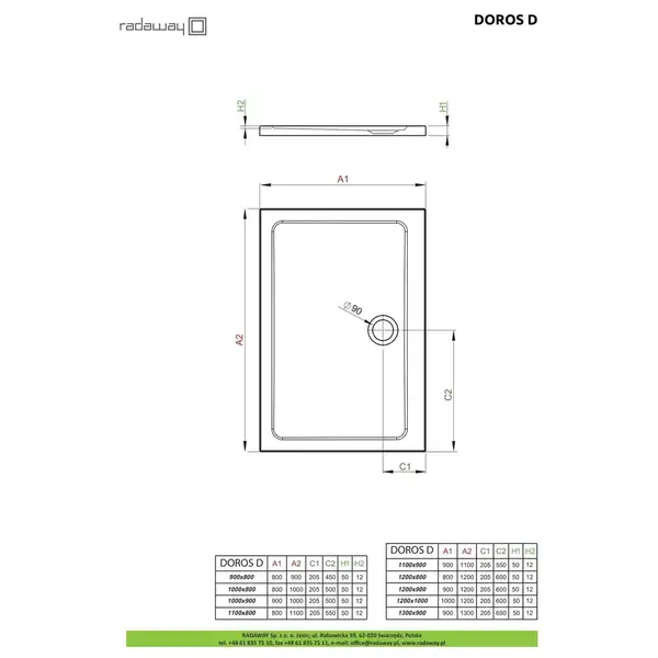 Radaway Doros D Душовий піддон 100x90 см, білий (SDRD1090-01) Radaway Doros D Душовий піддон 100x90 см, білий (SDRD1090-01)
