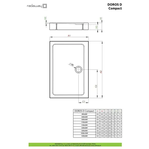 Radaway Doros D Compact Душовий піддон 100x90 см, білий (SDRD1090-05)