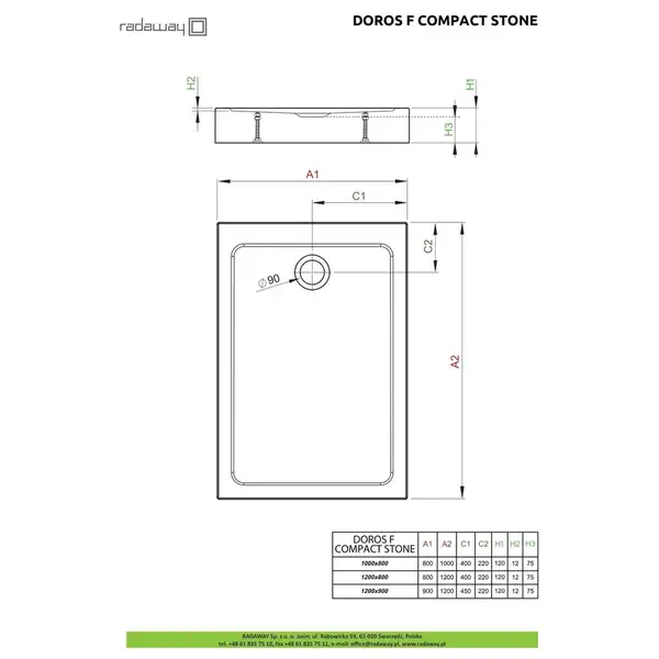 Душовий піддон Doros F Compact Stone White 120x80 см, RADAWAY (SDRFP1280-05-04S)