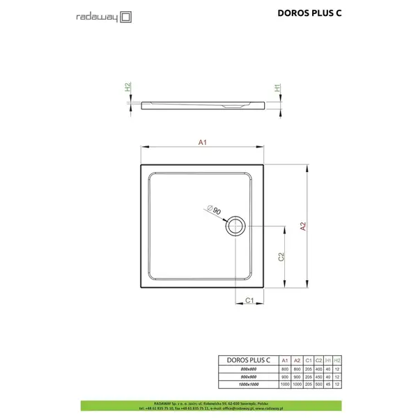 Душовий піддон Doros Plus C 100x100 см, RADAWAY (SDRPC1010-01)