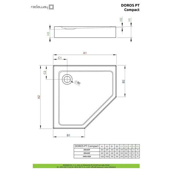 Radaway Doros PT Compact Душовий піддон, білий (SDRPT1010-05)