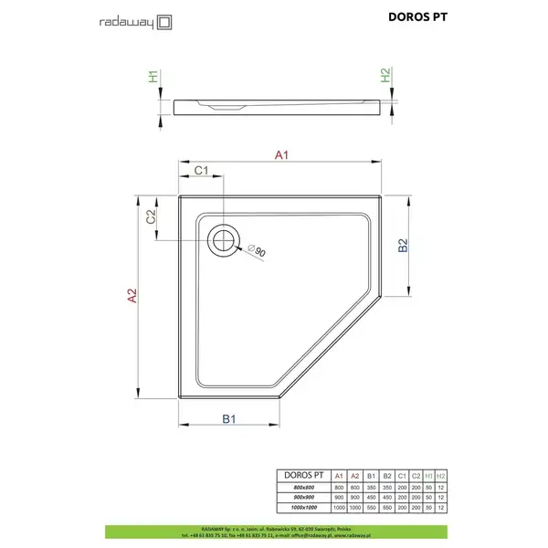 Radaway Doros PT Душовий піддон, 90x90 см, білий (SDRPT9090-01)