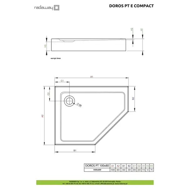 Душовий піддон Doros PT E Compact 100x80 см правий, RADAWAY (SDRPTP1080-05R) Душовий піддон Doros PT E Compact 100x80 см правий, RADAWAY (SDRPTP1080-05R)