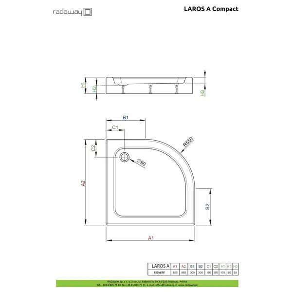 Radaway Laros A Compact Душовий піддон 85x85 см, білий (SLA8585-01) Radaway Laros A Compact Душовий піддон 85x85 см, білий (SLA8585-01)
