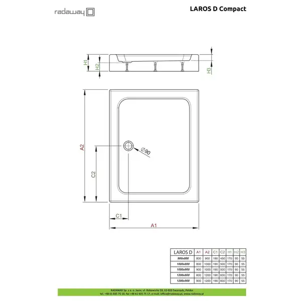 Radaway Laros D Compact Душовий піддон 120x90 см, білий (SLD91217-01)