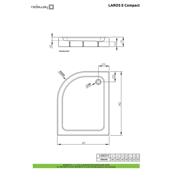 Radaway Laros E Compact Душовий піддон 100x80, лівий (SLE81017-01L)