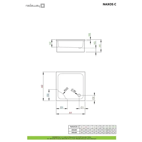 Душовий піддон Naxos C 80x80 см, RADAWAY (SNC8841-28)