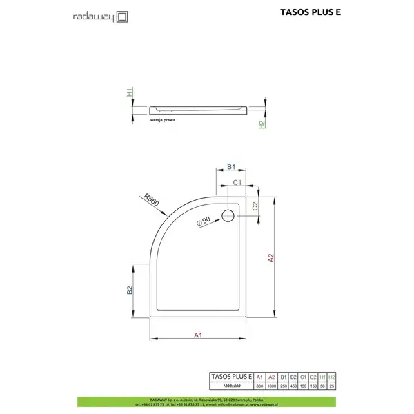 Душовий піддон Tasos Plus E 100x80 см правий, RADAWAY (STE1086-30R)