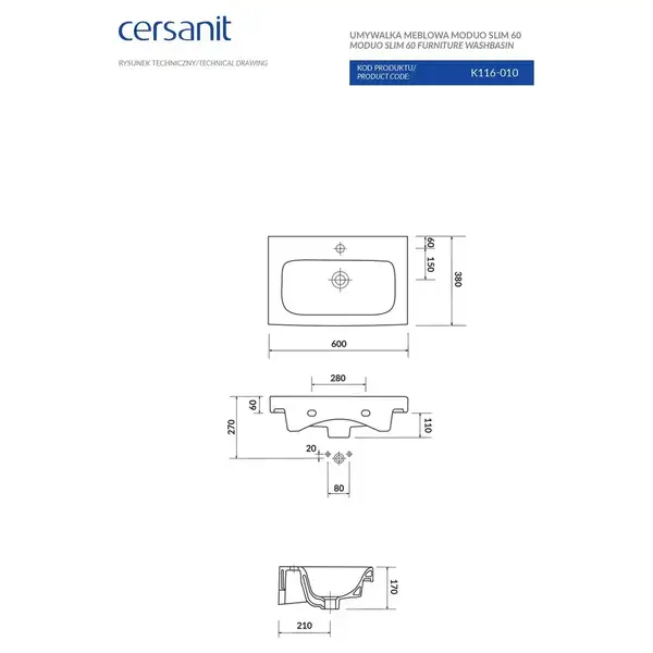 Умивальник меблевий Moduo Slim 60 Cersanit (CCWF1007772074) Умивальник меблевий Moduo Slim 60 Cersanit (CCWF1007772074)
