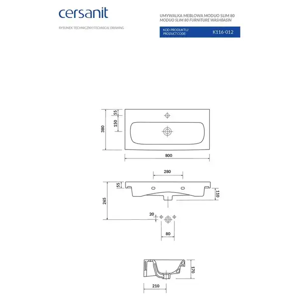 Умивальник меблевий Moduo Slim 80 Cersanit (CCWF1007792074) Умивальник меблевий Moduo Slim 80 Cersanit (CCWF1007792074)