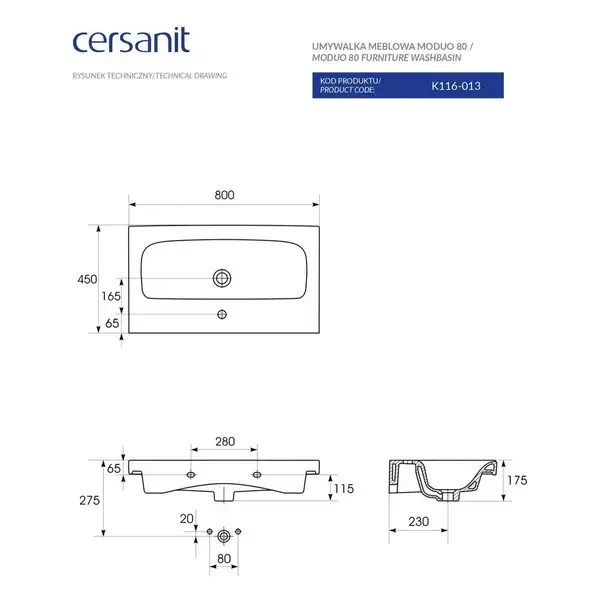 Cersanit Moduo 80 Умывальник мебельный, белый (CCWF1007802074) Cersanit Moduo 80 Умывальник мебельный, белый (CCWF1007802074)