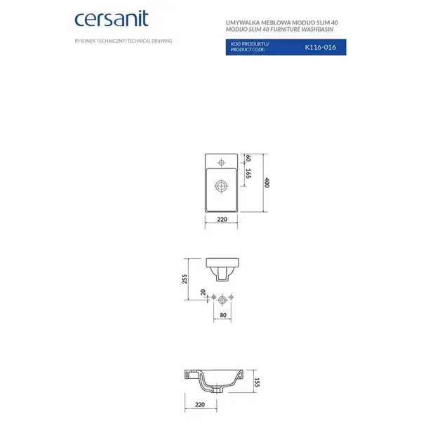 Умивальник меблевий Moduo 40 Cersanit (CCWF1007812074) Умивальник меблевий Moduo 40 Cersanit (CCWF1007812074)