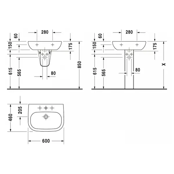 DURAVIT D-CODE умывальник 60*46см, с переливом (23106000002) фото 2 Aquada.com.ua