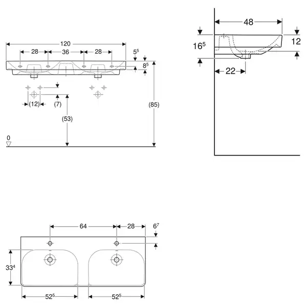 Двойная раковина Geberit Smyle Square 120 х 48 х h16,5 см (500.223.01.1) фото 3 Aquada.com.ua Двойная раковина Geberit Smyle Square 120 х 48 х h16,5 см (500.223.01.1) фото 3 Aquada.com.ua