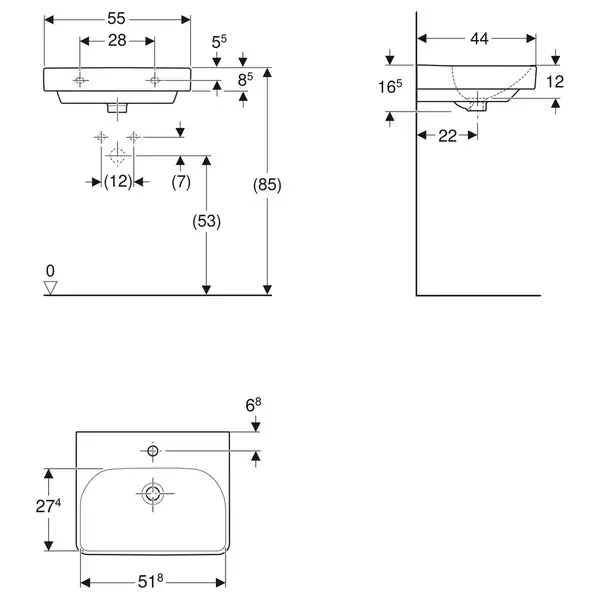 Раковина подвесная Geberit Smyle Square 55 х 44 х h16,5 см, с 1 отверстием под смеситель (500.259.01.1) фото 3 Aquada.com.ua Раковина подвесная Geberit Smyle Square 55 х 44 х h16,5 см, с 1 отверстием под смеситель (500.259.01.1) фото 3 Aquada.com.ua