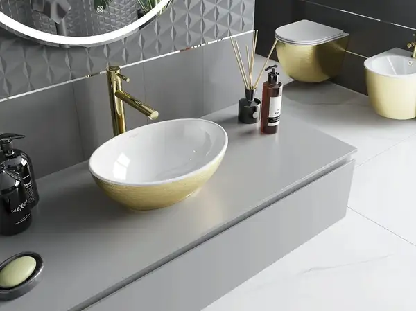 Умывальник (раковина) MEXEN ELZA BRUSHED GOLD WHITE накладной (MEX-21014017)