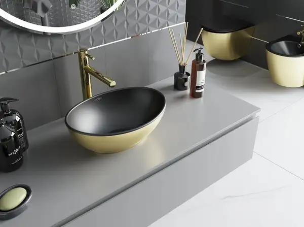 Умывальник (раковина) MEXEN ELZA GOLD BLACK MATT накладной (MEX-21014026) Умывальник (раковина) MEXEN ELZA GOLD BLACK MATT накладной (MEX-21014026)