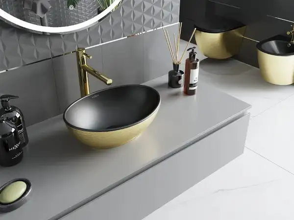 Умывальник (раковина) MEXEN ELZA BRUSHED GOLD BLACK MATT накладной (MEX-21014027) Умывальник (раковина) MEXEN ELZA BRUSHED GOLD BLACK MATT накладной (MEX-21014027)