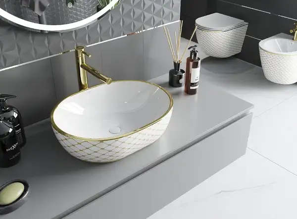 Умывальник (раковина) MEXEN VIKI WHITE DIAMOND GOLD накладной (MEX-21054809) Умывальник (раковина) MEXEN VIKI WHITE DIAMOND GOLD накладной (MEX-21054809)