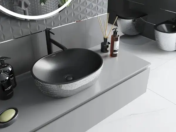 Умывальник (раковина) MEXEN VIKI BLACK SILVER накладной с узором (MEX-21054872)