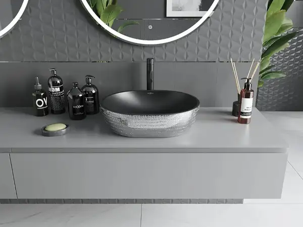 Умывальник (раковина) MEXEN VIKI BLACK SILVER накладной с узором (MEX-21054872)