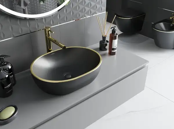 Умывальник (раковина) MEXEN VIKI BLACK GOLD EDGE накладной (MEX-21054875) Умывальник (раковина) MEXEN VIKI BLACK GOLD EDGE накладной (MEX-21054875)