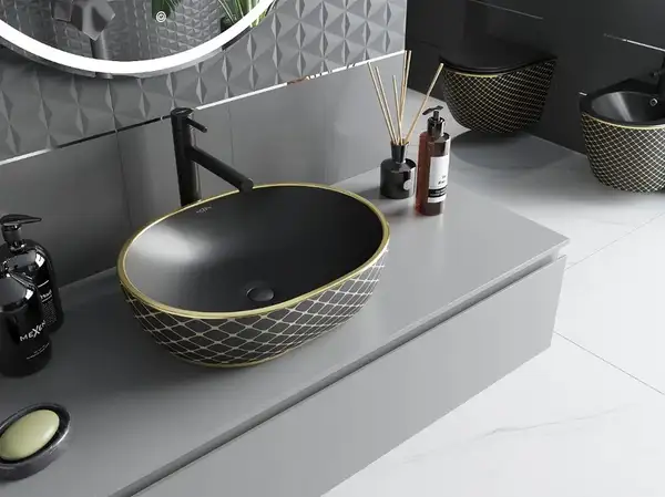 Умывальник (раковина) MEXEN VIKI BLACK DIAMOND GOLD накладной (MEX-21054879) Умывальник (раковина) MEXEN VIKI BLACK DIAMOND GOLD накладной (MEX-21054879)