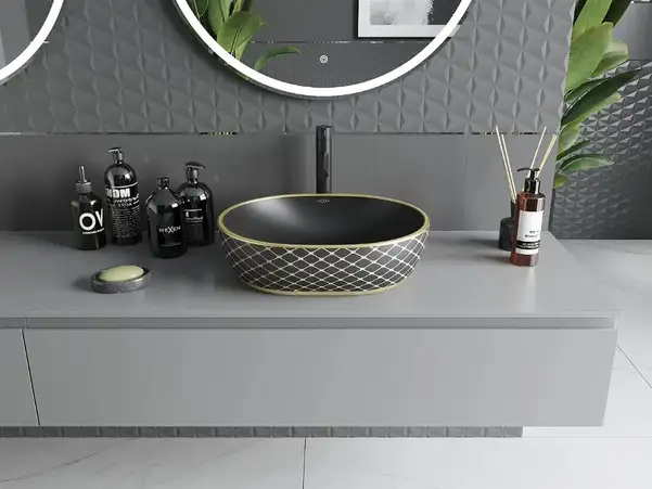 Умывальник (раковина) MEXEN VIKI BLACK DIAMOND GOLD накладной (MEX-21054879) Умывальник (раковина) MEXEN VIKI BLACK DIAMOND GOLD накладной (MEX-21054879)