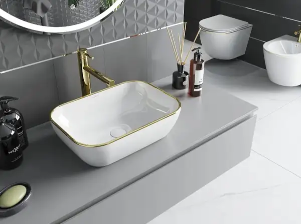 Умывальник (раковина) MEXEN RITA WHITE GOLD EDGE накладной (MEX-21084505) Умывальник (раковина) MEXEN RITA WHITE GOLD EDGE накладной (MEX-21084505)