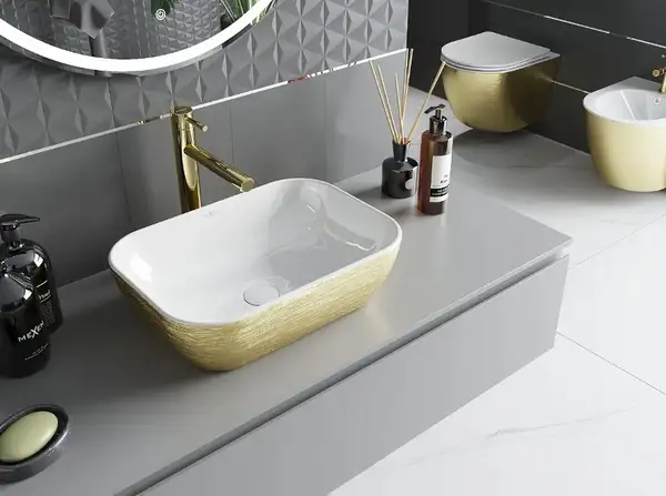 Умывальник (раковина) MEXEN RITA BRUSHED GOLD WHITE накладной (MEX-21084553) Умывальник (раковина) MEXEN RITA BRUSHED GOLD WHITE накладной (MEX-21084553)