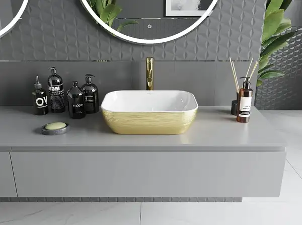 Умывальник (раковина) MEXEN RITA BRUSHED GOLD WHITE накладной (MEX-21084553) Умывальник (раковина) MEXEN RITA BRUSHED GOLD WHITE накладной (MEX-21084553)