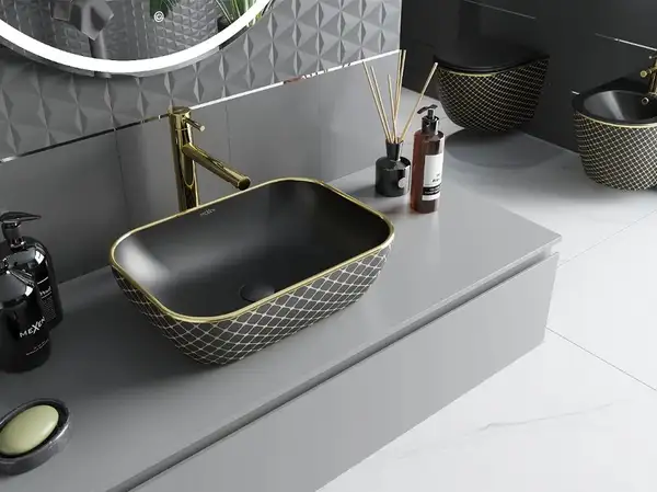 Умывальник (раковина) MEXEN RITA BLACK DIAMOND GOLD накладной (MEX-21084579) Умывальник (раковина) MEXEN RITA BLACK DIAMOND GOLD накладной (MEX-21084579)