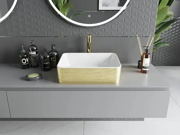 Умывальник (раковина) MEXEN CATIA WHITE GOLD BRUSHED накладной (MEX-21314817)