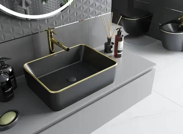 Умывальник (раковина) MEXEN CATIA BLACK GOLD EDGE накладной (MEX-21314875) Умывальник (раковина) MEXEN CATIA BLACK GOLD EDGE накладной (MEX-21314875)
