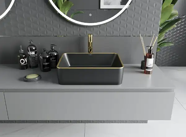 Умывальник (раковина) MEXEN CATIA BLACK GOLD EDGE накладной (MEX-21314875) Умывальник (раковина) MEXEN CATIA BLACK GOLD EDGE накладной (MEX-21314875)