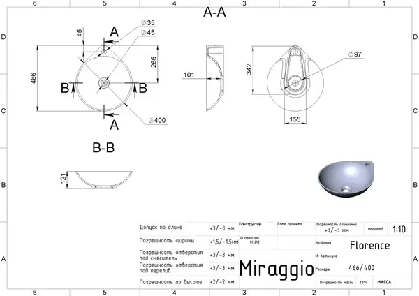 MIRAGGIO Умивальник FLORENCE (0000197)