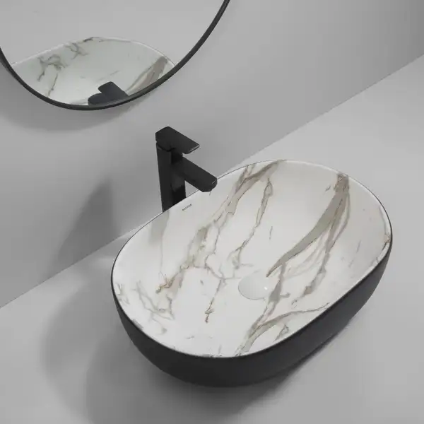 Раковина накладна MIXXUS PREMIUM ELLIPSE-0105, мармур-чорна (MP6565)