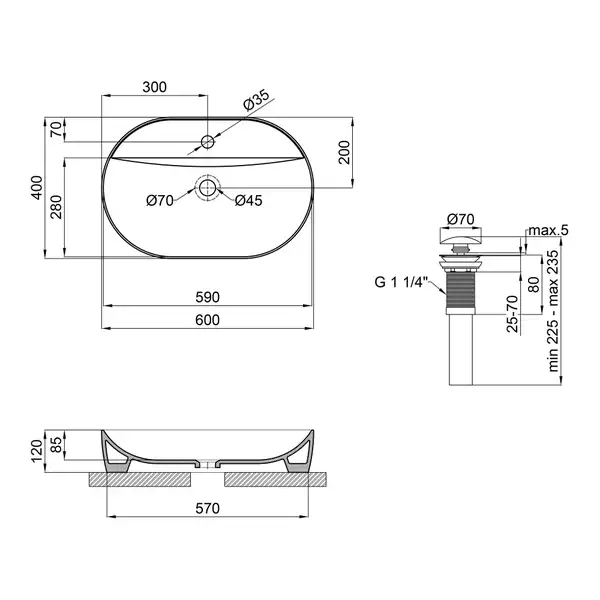 Раковина накладна Mixxus Premium ELLIPSE-0204, біла (MP6679) Раковина накладна Mixxus Premium ELLIPSE-0204, біла (MP6679)