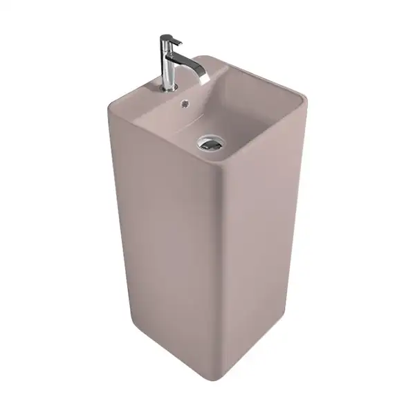 Умивальник окремо стоячий Nic Design Semplice 40х40х85 см з отвором під змішувач, злив у стіну, Cipria матовий (001371060)