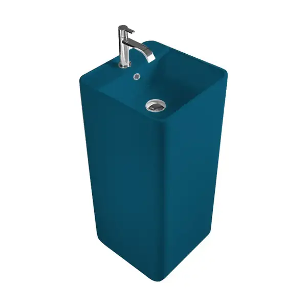 Умивальник окремо стоячий Nic Design Semplice 40х40х85 см з отвором під змішувач, злив у стіну, Denim глянець (001371076)
