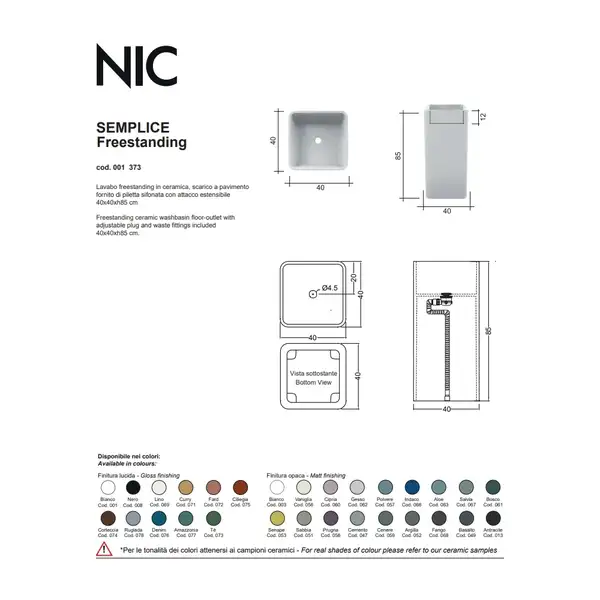 Умивальник окремо стоячий Nic Design Semplice 40х40х85 см без переливу, злив у підлогу, Cipria матовий (001373060) Умивальник окремо стоячий Nic Design Semplice 40х40х85 см без переливу, злив у підлогу, Cipria матовий (001373060)