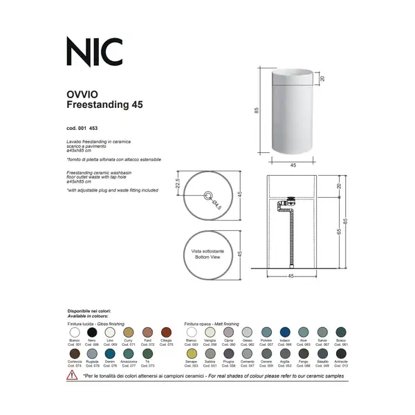 Умивальник окремо стоячий Nic Design Ovvio 45х85 см без переливу, зі зливом в підлогу, Polvere матовий (001453057) Умивальник окремо стоячий Nic Design Ovvio 45х85 см без переливу, зі зливом в підлогу, Polvere матовий (001453057)
