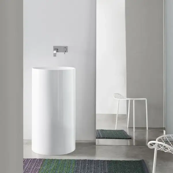 Умивальник окремо стоячий Nic Design Ovvio 45х85 см без переливу, зі зливом у стіну, Denim глянець (001455076)
