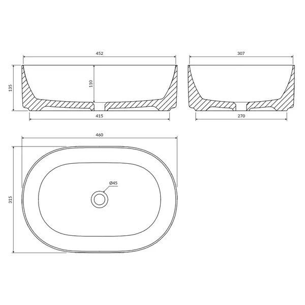 умывальник Omnires Mesa 46x31,5 white mat (MESA460BM)